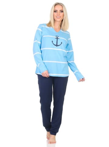 NORMANN Langarm Pyjama Schlafanzug Maritimer Look - 84867 in hellblau