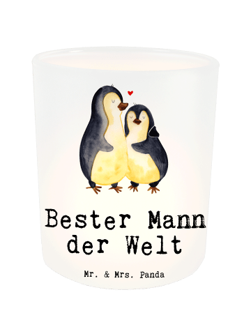 Mr. & Mrs. Panda Windlicht Pinguin Bester Mann der Welt mit Spruch in Transparent