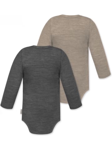 Normani Outdoor Sports 2er Pack Baby Merino Langarmbody Tuai in Anthrazit/Beige