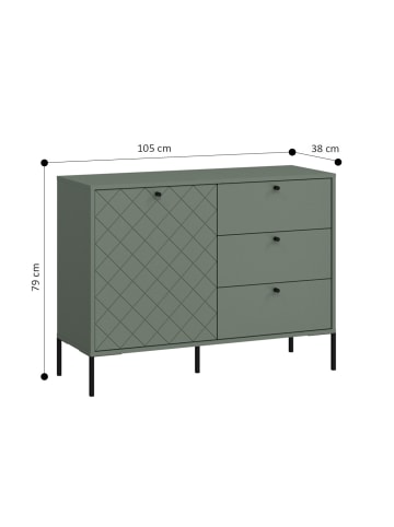 Feldmann-Wohnen Sideboard Vitoria grün / schwarz 105 / 38 / 79cm