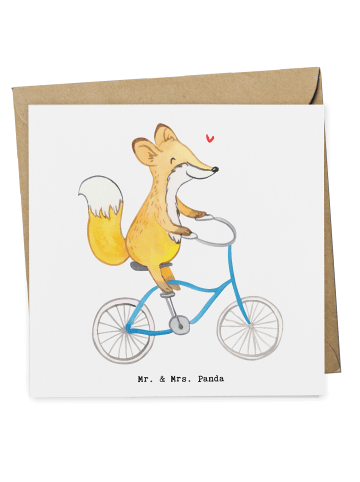 Mr. & Mrs. Panda Klappkarte Fuchs Fahrrad fahren ohne Spruch in Weiß