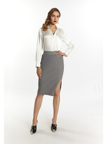 faina Damen Strickrock Mit Strass-Steinen in Grau Melange
