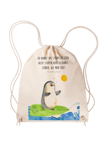 Mr. & Mrs. Panda Beutel Rucksack Pinguin Surfer mit Spruch in Creme