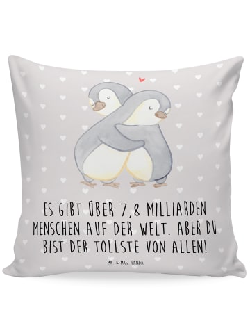 Mr. & Mrs. Panda Kissen Pinguine Kuscheln mit Spruch in Grau Pastell