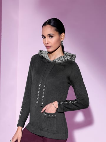 creation L Kapuzen-Pullover in graphit-ecru-gemustert