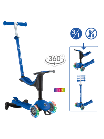 GLOBBER 3in1 Aufsitzrad, Laufrad, Scooter GO-UP SPORTY LIGHTS 360 in dunkelblau