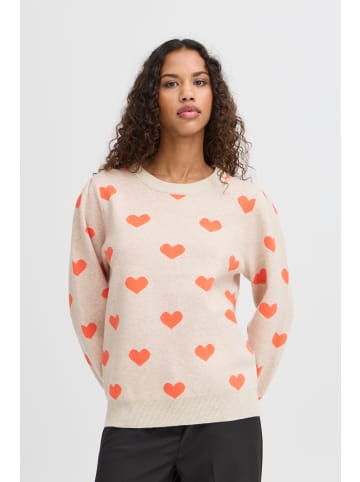 ICHI IHBrielle loose fit in Oatmeal w. Hot Coral