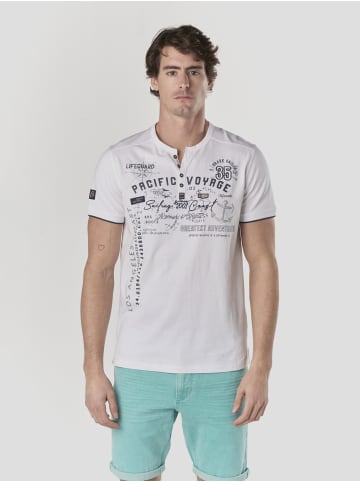 KOROSHI Henley cotton print-emb nautik in weiß