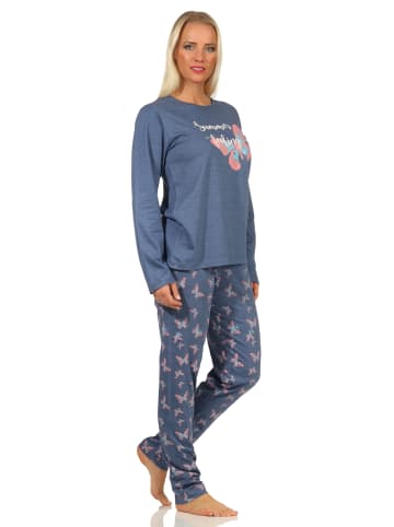 NORMANN langarm Schlafanzug Pyjama Schmetterlings in blau