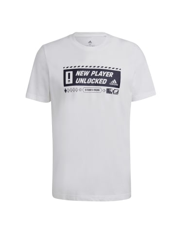 adidas T Shirt Rundhals mit Motiv in Weiß
