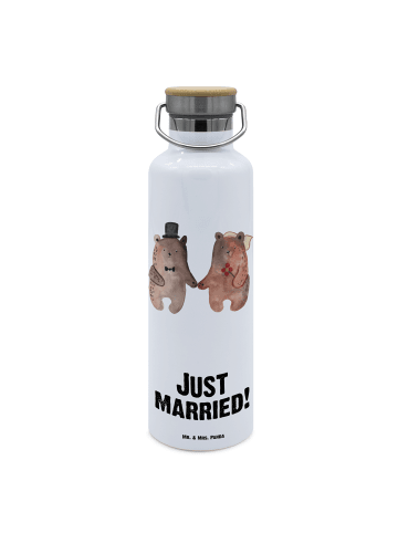 Mr. & Mrs. Panda Trinkflasche Bär Heirat mit Spruch in Weiß