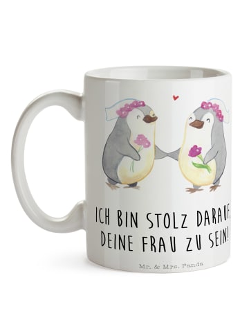 Mr. & Mrs. Panda Tasse Pinguine Lesbian Pride mit Spruch in Weiß