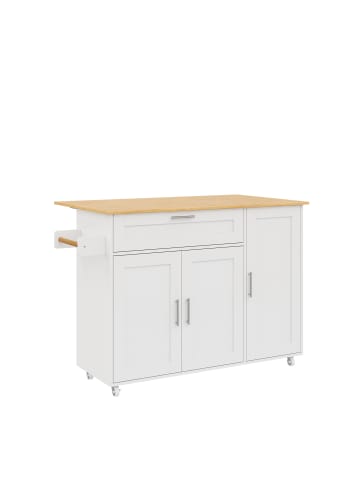 ABRIHOME Kücheninsel in Weiß mit klappbarer Platte 132.5x44x90 cm  