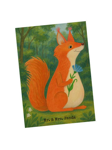 Mr. & Mrs. Panda Ansichtskarte Eichhörnchen Blume Design ohne Sp... in Weiß