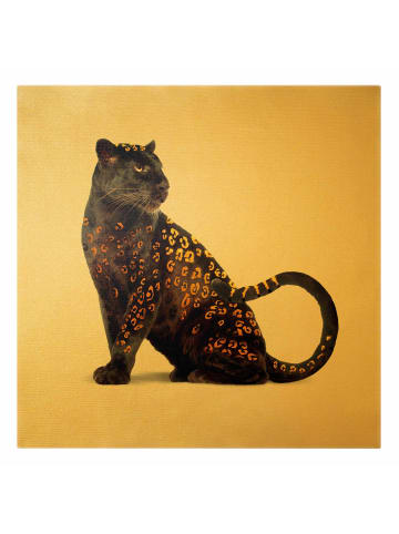 WALLART Leinwandbild Gold - Goldener Panther in Creme-Beige