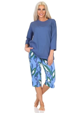 NORMANN Kurzarm Schlafanzug Capri Pyjama in marine