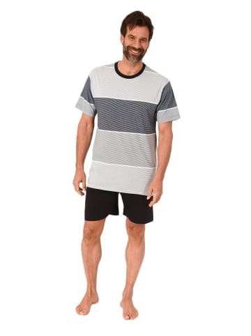 NORMANN Kurzarm Schlafanzug Pyjama Shorty Streifen in grau