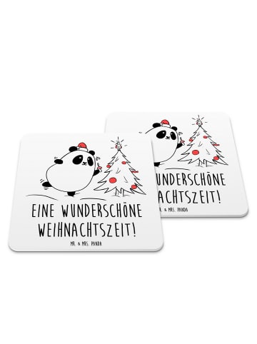 Mr. & Mrs. Panda Glasuntersetzer Panda Weihnachtszeit mit Spruch in Weiß