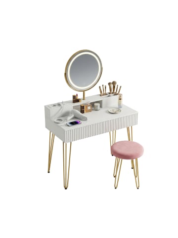 relaxdays Schminktisch in Weiß/ Gold - (B)80 x (H)135 x (T)40 cm