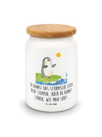 Mr. & Mrs. Panda Vorratsdose Pinguin Surfer mit Spruch in Weiß