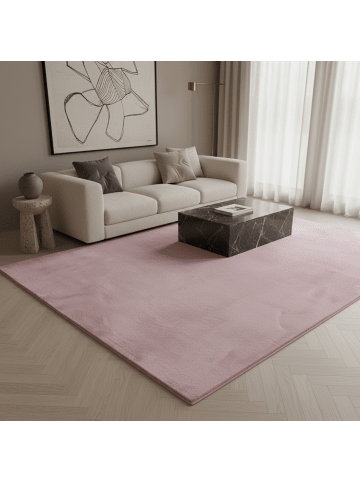 KADIMA DESIGN Teppich Kurzflor Waschbar Einfarbig NECKAR Strapazierfähig OEKO-TEX in Rosa