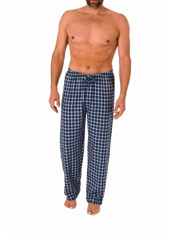 NORMANN Flanell Schlafanzug Pyjama Hose lang Karo Baumwolle - 70786 in marine