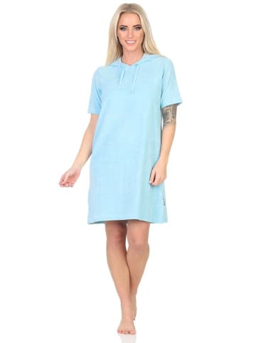 NORMANN Kurzarm Frottee Nachthemd Beachwear in hellblau
