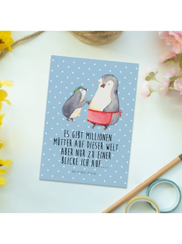 Mr. & Mrs. Panda Grußkarte Pinguin mit Kind mit Spruch in Blau Pastell