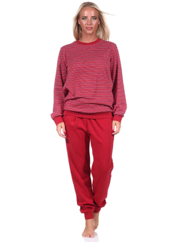 NORMANN interlock Pyjama Schlafanzug Bündchen Streifen in rot