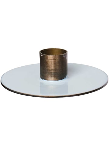 IB Laursen Kerzenhalter RUND 2-Farbig HELLBLAU Gold für 1 Stabkerze