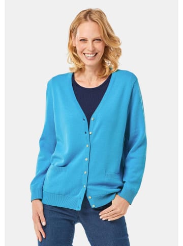GOLDNER Kurzgröße:  Strickjacke Uni Merino-Cardigan Langarm in türkis