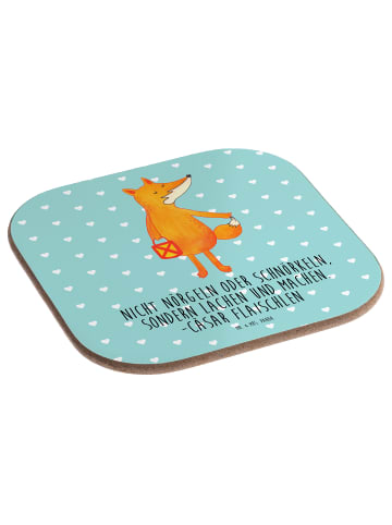 Mr. & Mrs. Panda Drink Coaster Fuchs Laterne mit Spruch in Türkis Pastell