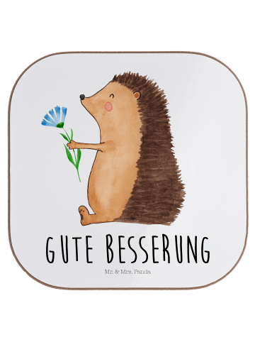 Mr. & Mrs. Panda Holzuntersetzer Igel Blumen mit Spruch in Weiß