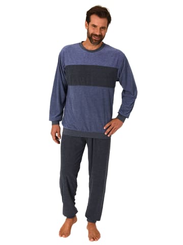 NORMANN Frottee langarm Schlafanzug Pyjama Bündchen - 81303 in blau