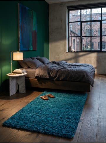 KADIMA DESIGN Teppich Hochflor Shaggy Waschbar Einfarbig RHEIN Strapazierfähig in Türkis