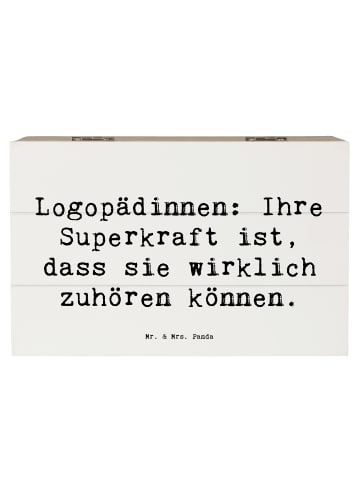 Mr. & Mrs. Panda Holzkiste Spruch Logopädin Superkraft mit Spruch in Weiß