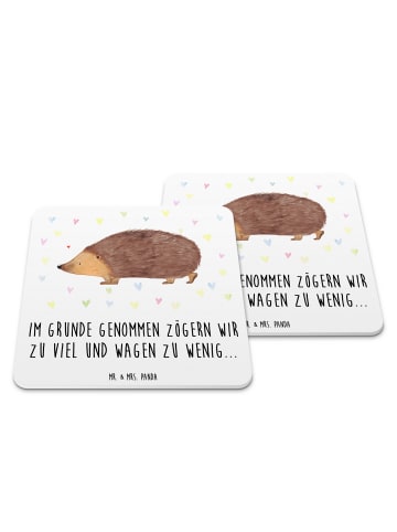 Mr. & Mrs. Panda Glasuntersetzer Igel Herzen mit Spruch in Weiß
