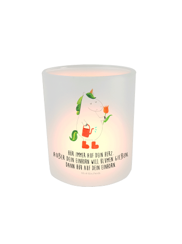 Mr. & Mrs. Panda Teelichthalter Glas Einhorn Gärtner mit Spruch in Transparent