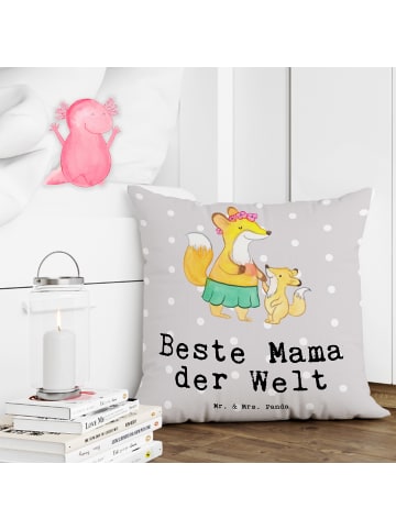 Mr. & Mrs. Panda 40x40 Kissen Fuchs Beste Mama der Welt mit Spruch in Grau Pastell