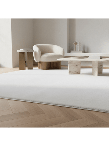 KADIMA DESIGN Teppich Kurzflor Waschbar Einfarbig ISAR Strapazierfähig OEKO-TEX in Weiß