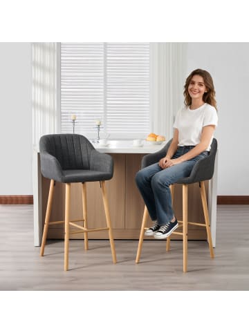 ABRIHOME Barhocker mit Armlehnen 2er-Set, Hohe Rückenlehne, Leinen & Holzbeine