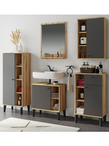 Furn.Design Badmöbel-Set 5-teilig grau, Evoke Eiche, Badkombination, 182 x 190 cm