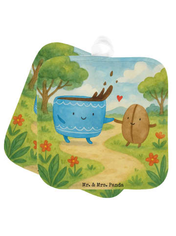 Mr. & Mrs. Panda Topflappen Kaffee Bohne Design ohne Spruch in Weiß