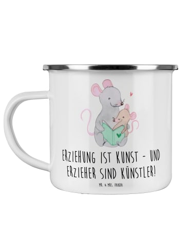 Mr. & Mrs. Panda Emaille Tasse Erzieher Künstler mit Spruch in Weiß