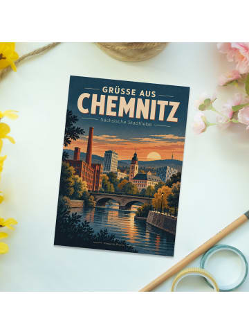 Grußkarte Stadt nostalgisch Design mit Spruch in Weiß
