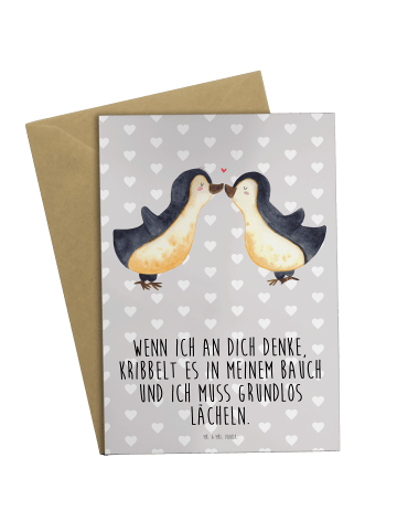 Mr. & Mrs. Panda valentinstagskarte Pinguine Kuss mit Spruch in Grau Pastell