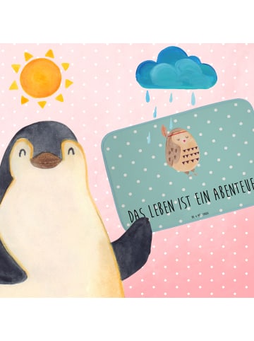 Mr. & Mrs. Panda Badteppich Eule Federschmuck mit Spruch in Türkis Pastell