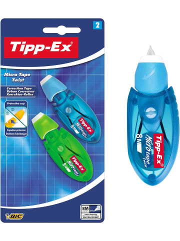 Bic Korrekturroller Micro Tape Twist, 2 Korrekturmäuse, drehbare Schutzkappe, 8 m