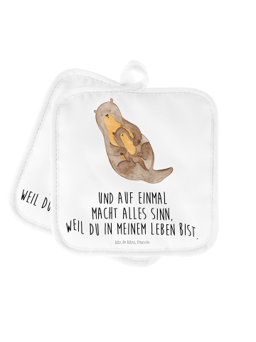 Mr. & Mrs. Panda Topflappen Otter Kind mit Spruch in Weiß