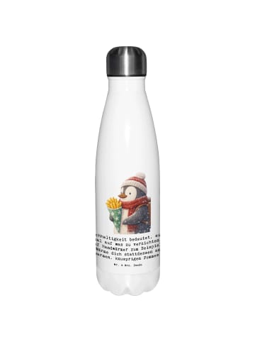 Mr. & Mrs. Panda Edelstahl Thermosflasche Pinguin Winter Pommes ... in Weiß